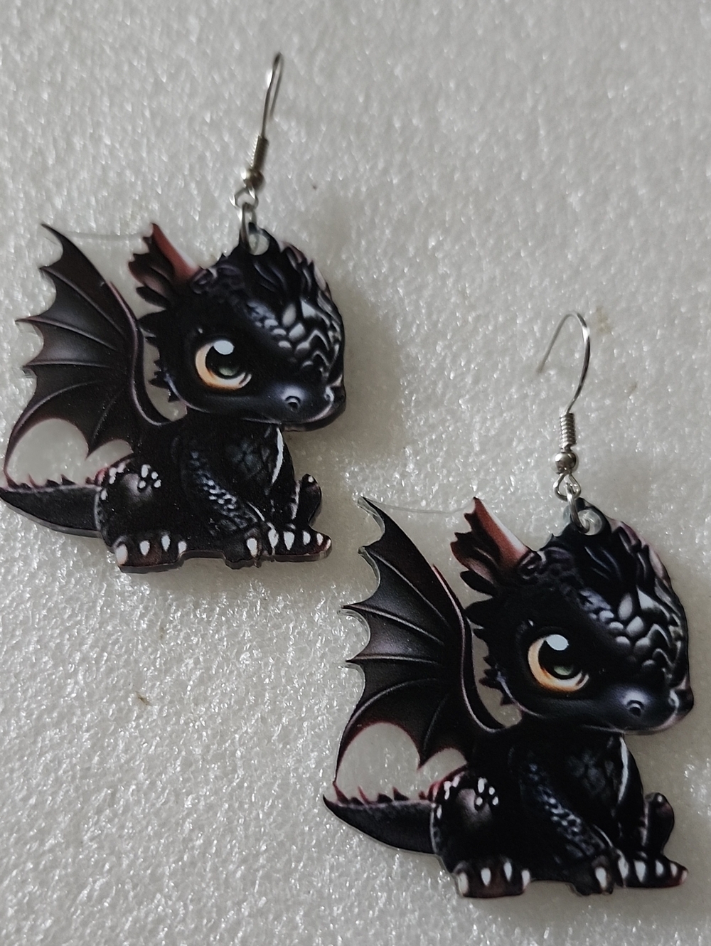 Hand Crafted Black and Cream Dragon Dangle Earrings